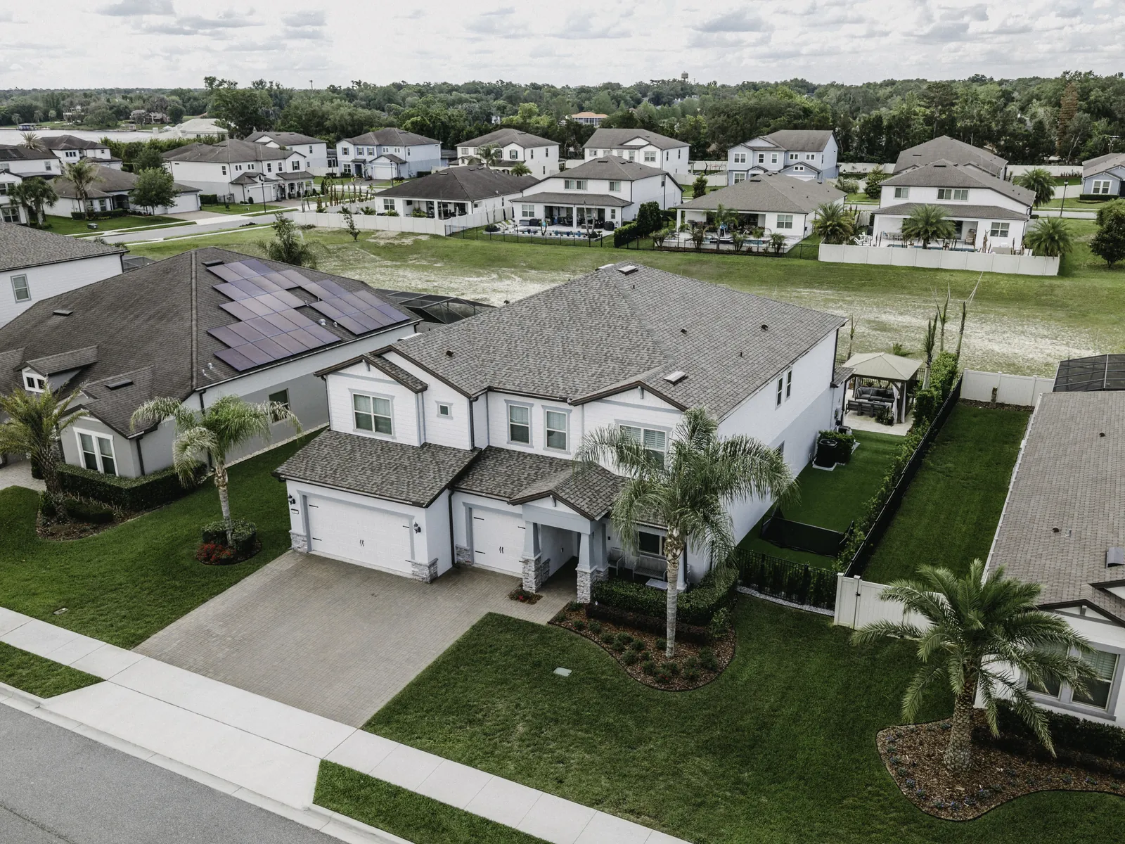 A completed residential roof in a Central Florida neighborhood