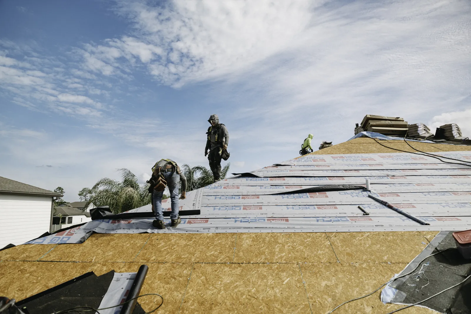 Roof underlayment installed across a residential roof