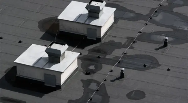 Aerial view of a commercial TPO roof