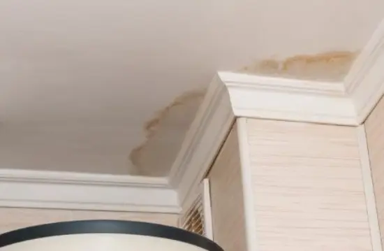 A water damaged ceiling from a leaking roof